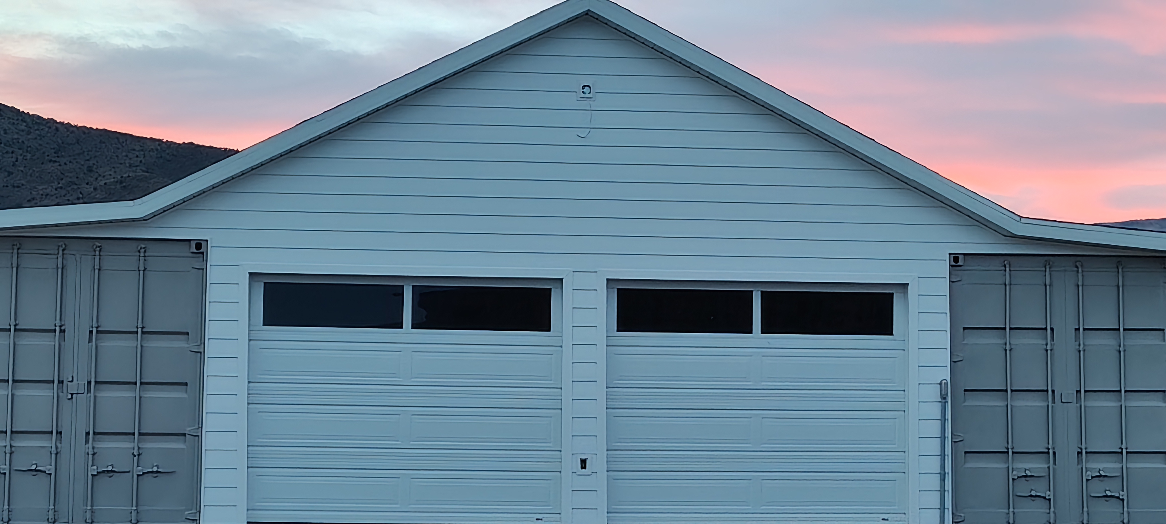 White Lap Siding — Garage at Sunset